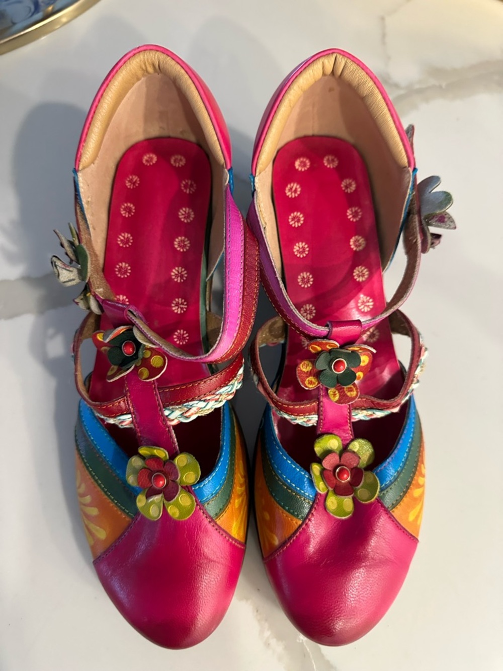 Colorful Floral Accent Pink Women's Heels